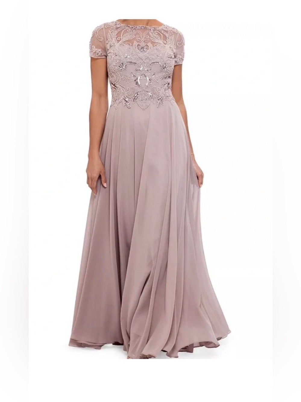 Xscape Dusty Rose Lace Bodice Chiffon Maxi Dress